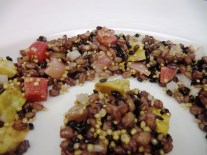 Barley, black rice and quinoa with beauty heart radish and chiogga beet