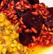 Chana dal with sweet potato and cilantro; kamut with roasted beet and mint3